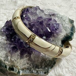 Ivory Colored Enamel Gold Tone Hinge Bangle Bracelet